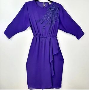 Vtg 70s LTD by Roberta Semi Sheer Faux Wrap Embellished Dress Belted Size 3/4